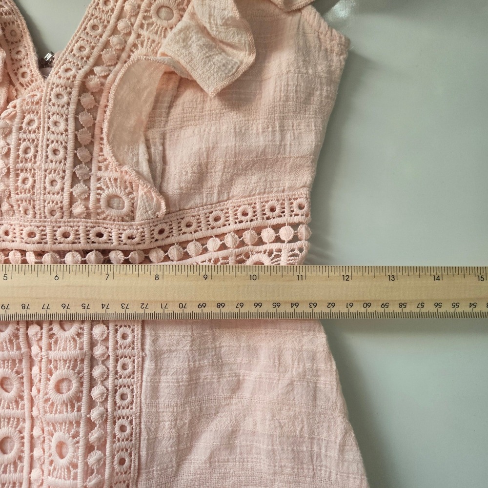 Jun & Ivy Light Pink Crochet Lace Ruffle Mini Dress XXS Boho Coquette Cottagecor - Picture 8 of 16
